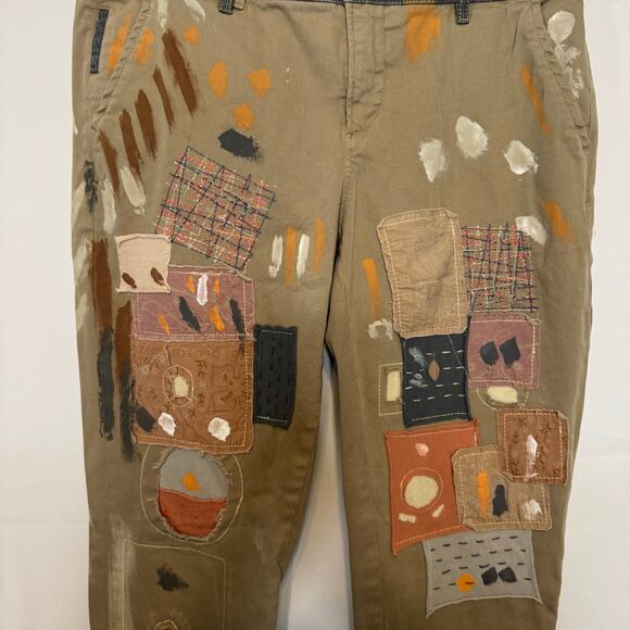 Pilcro Hyphen Collab Patchwork Painted Chinos Pants Women’s Sz 28 Anthropologie - Picture 4 of 8